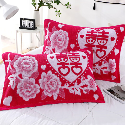 Ha Zun Shanghai old-fashioned jacquard pillow towel pure cotton terry pair of adult couple home wedding single pillow towel Wu Nian Dian Peony blue 2 pack