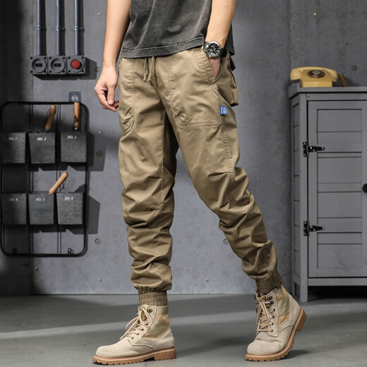 Pantalones de trabajo de longitud de pie de Gu Xiansen Pantalones de gran tamaño de gran tamaño y otoño Pantalones Harem Harem Harem Pantalones largos de hombres Khaki 679 [Estilo delgado] 38 [Peso 185-200 Jin [Jin equivale a 0.5 kg]]