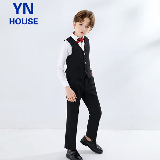 Yinuofang Kinderanzug Weste Anzug Jungen Anzug Kleid Performance Kostüm Schwarz Weste Anzug 140 cm