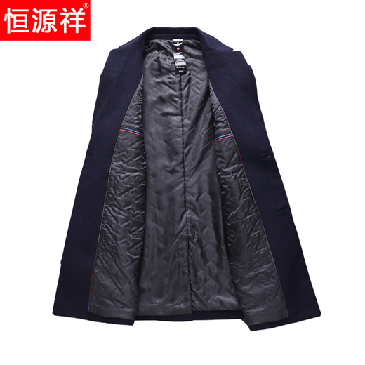 Hengyuanxiang woolen coat men's medium-length casual business suit middle-aged men's winter cashmere woolen coat Puyuan Gray 180/100A (recommended 130-145Jin Jin equals 0.5 kg)