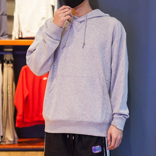 阿迪达斯 （adidas）卫衣男装春运动服针织连帽上衣套头衫 IC9759灰色/纯色 L