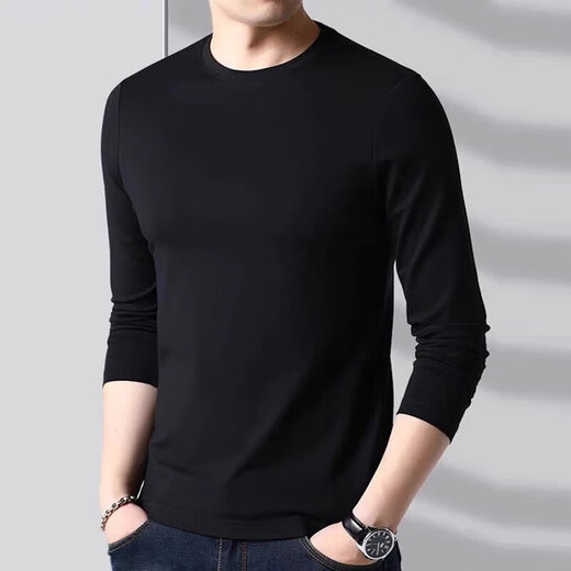 Kissed spring and autumn pure cotton long-sleeved T-shirt for men, slim fit and versatile round neck, middle-aged students long-sleeved bottoming shirt, autumn inner layering top, high-quality version white XL recommended weight 120-135