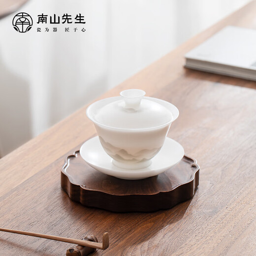 Mr. Nanshan Kung Fu Tea Set Household White Porcelain Sancai Covered Bowl Tea Ceremony Accessories Wuzheng Bingzhong Covered Bowl Bingzhong Jade Porcelain Covered Bowl_Yuanrong Style