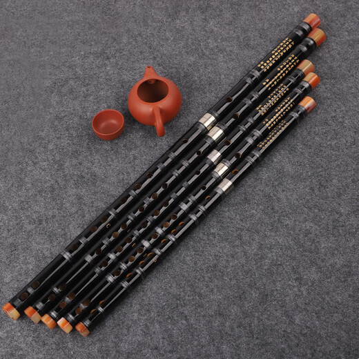 Minsine Bamboo Refined Flute Bamboo Flute D Key Single Plug White Copper Professional Flute Blow Instrument D45 Black