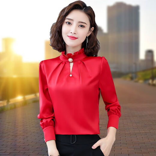 FHHUABD AUTOMNE RAYS FEMMES CHIRTES DE BASE LONGES LONGES LAGE MISE MAIS SANS MAIS SORT Collier Collier en mousseline de mousseline Femme 5012 Abricot Couleur plus enleme