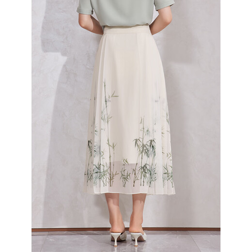 
Pink blue wardrobe 2024 summer new style new Chinese style bamboo photocopy horse face skirt women's tulle skirt 5A2Q690 Vanilla apricot L