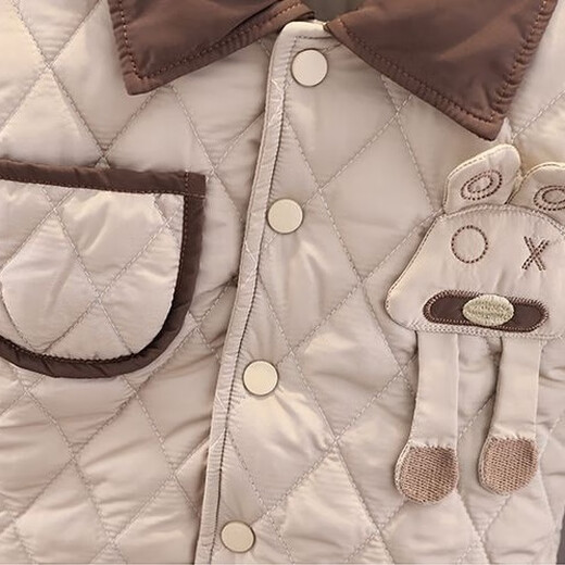 Kexin baby children's clothing for boys and girls, Korean winter cotton coat set, new velvet and thickened, Western-style children's winter cotton coat two-piece set, beige, size 90, recommended for 1-2 years old (height around 80)