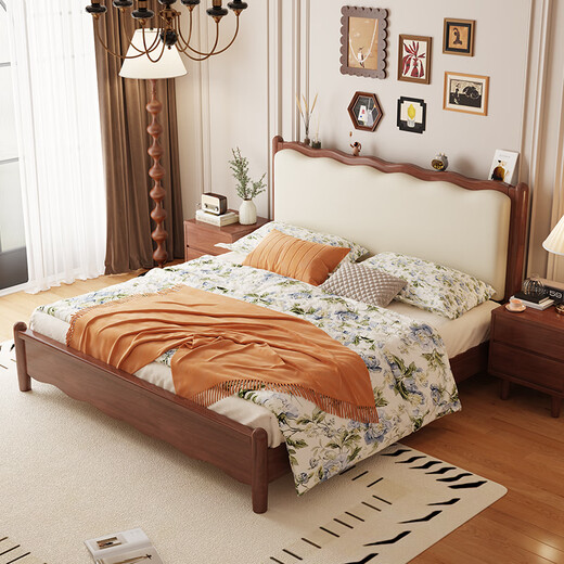 Laisda American en bois massif lit noyer 1,5 m à double lit français classique lit doux lit yf688 # 1,5 lit armoire pavé