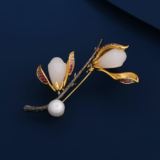 Marco Bizzarri birthday gift, jade flower brooch, high-end female exquisite luxury corsage pin, elegant ladies corsage suit accessories, Chinese Valentine's Day gift for girlfriend, birthday gift for wife