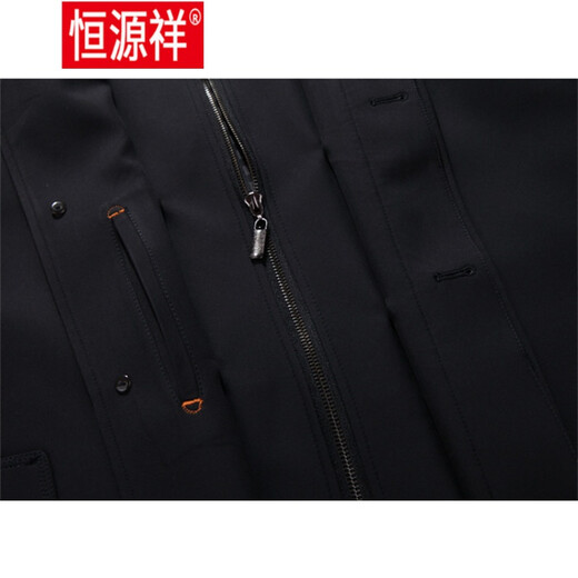 Hengyuanxiang men's windbreaker jacket winter middle-aged and elderly men's windbreaker mid-length casual business jacket middle-aged plus fat plus khaki 190 (recommended 175-190 Jin Jin equals 0.5 kg)
