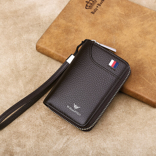 WILLIAMPOLO PAUL PAUL Echtes Leder -Schlüsselbeutel für Männer und Frauen Multifunktionaler Taillenbeutel Cowide Wallet Reißverschluss Auto Schlüsselkette Kaffeefarbe