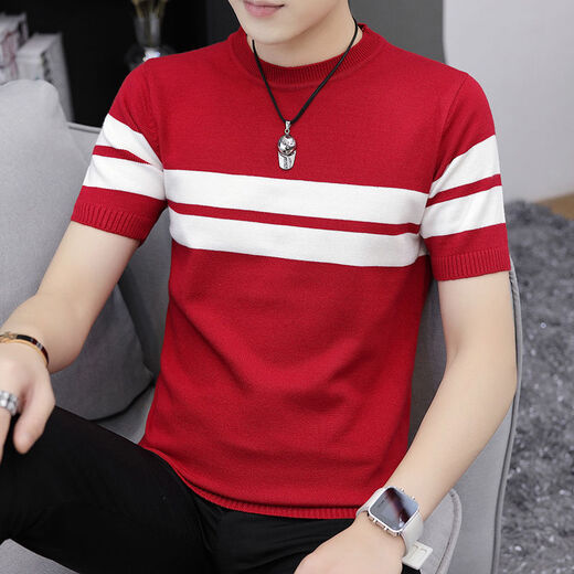 Suéter de manga corta Wanpai Mo para hombres en otoño e invernal estilo coreano estilo coreano Fit de moda y guapo base de personalidad Sweater Sweater Stripes-9901 Negro L 105-120Jin [Jin equivale a 0.5 kg]