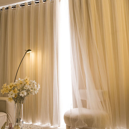 Muran Noel double-layer blackout curtains girly princess style cloth gauze integrated bedroom cream style Wanwanmi classic style - not hollowed out perforated style width 1.0*height 1.3