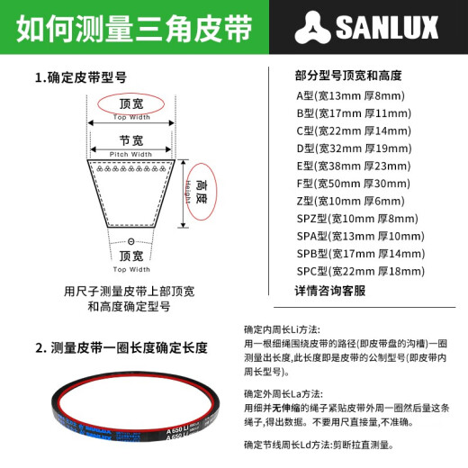 三力士（SANLUX）三力士SANLUX三角带包布窄V带SPB型特种带三角传3322La-9300La SPB3900La 3878Ld