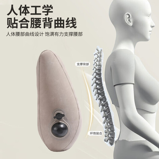Etravel inflatable lumbar pillow, portable push-type waist support artifact, travel lumbar support, office cushion, car back pillow, gray
