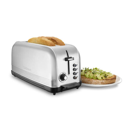 CUISINART long slot toaster, 2-slice stainless steel multi-function toaster, retro silver, bread thawing and heating, small toaster for home breakfast