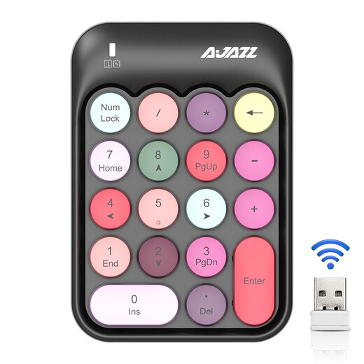 Heijue (AJAZZ) AK18 wireless 2.4G digital keyboard game direction key punk round keycap girls financial cashier accounting 18-key mini keyboard Macaron Black