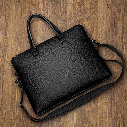 COW briefcase top layer cowhide large capacity handbag for men horizontal backpack C-8626 black 14-inch
