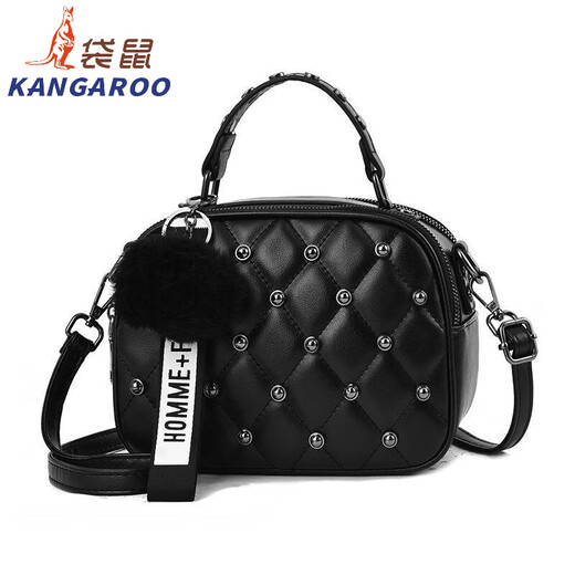 袋鼠（KANGAROO）斜挎小包包女2024时尚复古单肩包铆钉双层手提小方包 753# 米白