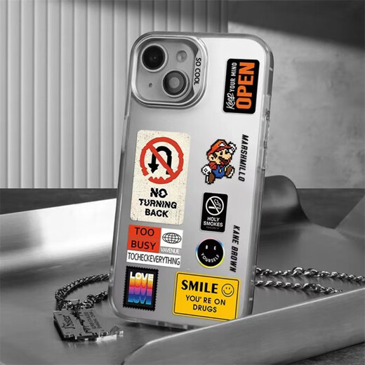 
Julishi suitable for Apple 15 mobile phone case iPhone 14 mobile phone case Apple 13 Apple 12 color silver Mario Apple 11 IMD color silver - black - SQ16852 simple English - iPhone 15 - mobile phone case
