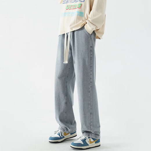 FOG SKY jeans men's summer trendy high street straight-leg pants men's American retro loose wide-leg casual pants SS-506 black gray 2XL (recommended 150-170Jin [Jin equals 0.5 kg])