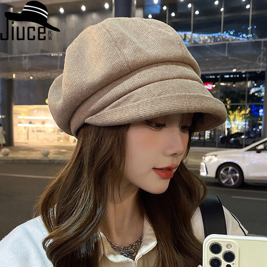 
Jimmy Leaf Korean autumn and winter new wool curly octagonal hat British retro style versatile casual beret fashion hat women new curly octagonal hat Beige One size M (56-58cm)