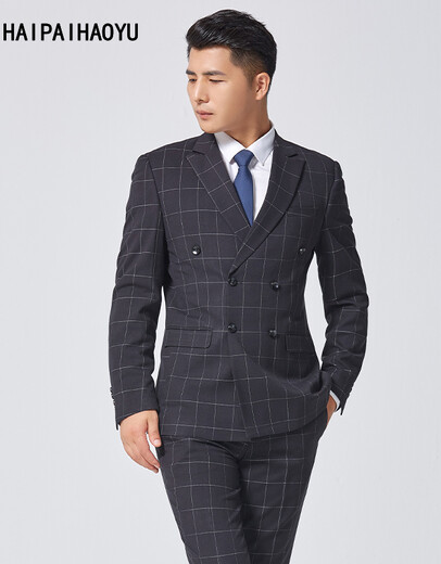 HAIPAIHAOYU Suit Set Men's Business Suit Double Breasted Black Plaid Gentleman's Suit 9922 Black Plaid M 170/92A