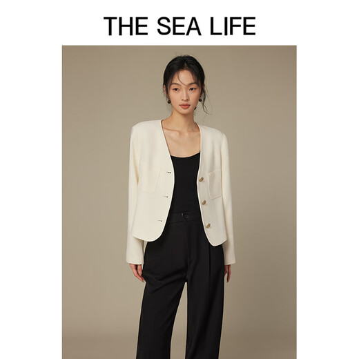 THE SEA LIFE女式外套欧海一生2024年秋小香风外套醋酸面料冰淇淋色12122-2 冰淇淋色 S