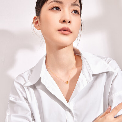 Saturday blessing 18K gold necklace women's interlocking necklace birthday gift yellow 18K gold about 0.85g-40+5cm