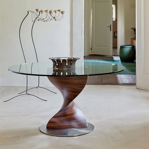 Tempered glass dining table black walnut wood round modern designer living room dining table minimalist square art black walnut round table 13575cm