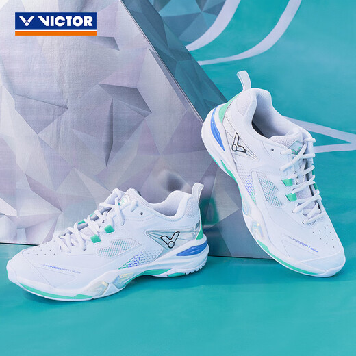 Victor (VICTOR) badminton shoes non-slip wear-resistant sports shoes for men and women victory shoes shock absorption wear Tsingying competition shoes P9200TTY NLite AR white/white water green [new style] 41