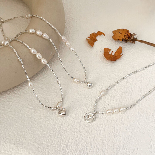 Yinruitai s925 sterling silver Korean broken silver freshwater pearl love necklace female niche design high-sensitivity clavicle chain xl1178 925 silver