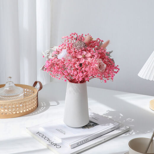 Aiman (Aiman) Leichte Luxus nordisch natürliche getrocknete Blumen Bouquet von unsterblichen Sternen Rosen Ins Style Home Dekoration getrocknete Blumen Bag Geschenk A841S Bouquet mit Flasche