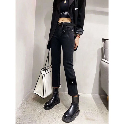 Ran Yilan Europe Station 202 Herbst und Winter Neue Fett -M -Jeans für Frauen, schlankende Zigarettenhosen, Zigarettenhosen, geschnittene Hosen, 693 hintere Knopfhosen, hohe elastische Feder- und Herbststil 8xl S 8095jin [Jin gleich 0,5 kg]
