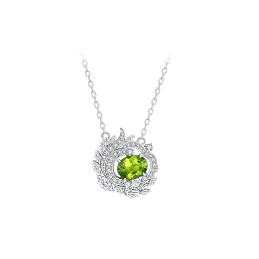 Muye Natural Colored Peridot Necklace Green Leaf Wizard Necklace Sterling Silver Light Luxurious and High-end Temperament Green Leaf Wizard Necklace