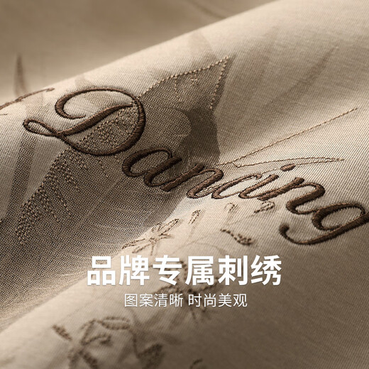 与狼共舞【含桑蚕丝】刺绣短袖T恤2025夏季新款印花亲肤圆领休闲上衣6037 卡其701 L (175)