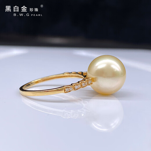 Black and white gold pearl South Sea seawater gold pearl ring 18K gold material inlaid with gold pearl ring temperament women's model 11-12mm
