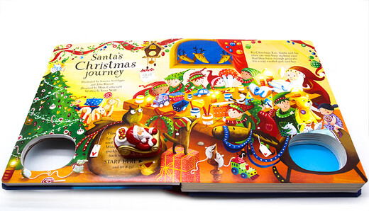 现货Usborne圣诞老人的圣诞之旅Santa's Christmas Journey with Wind-Up Sleigh英文原版儿童读物轨道书扭动发条书圣诞节主题绘本 直升飞机轨道玩具书