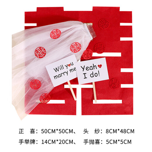 极度空间 头纱领证新娘头纱生日装饰求婚表白领证拍照道具4件套