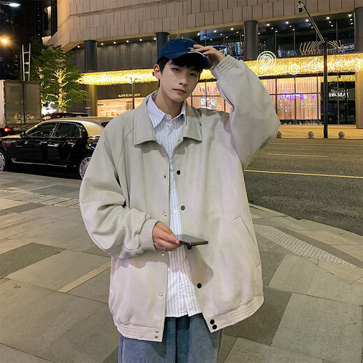 Pinsula Paul (Dingfengbaoluo) Jacke Herrenherbst und Winter lässig losen trendy Wildleder Top American Baseball Uniform YM9921M Aprikose 2xl