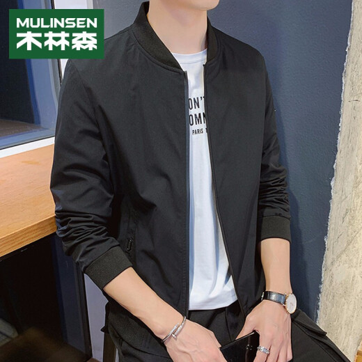 MULINSEN Jacket Men's Korean Style Trendy Baseball Collar Top Men's Short Casual Jacket Men's 13F154100125 Black XL (175/78A)