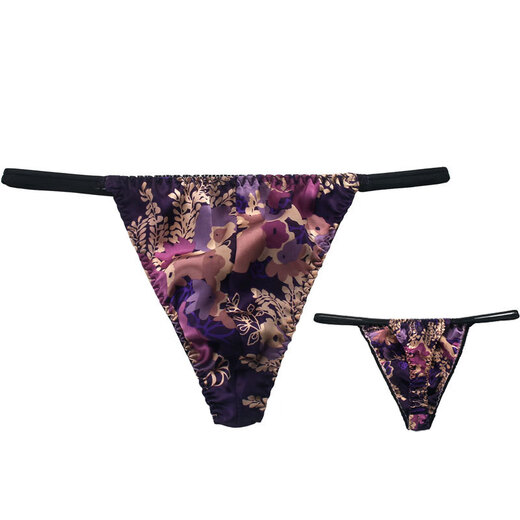 Tang Jingsi Silk Low Waist Men's Underwear Personalized Trendy Thong Mulberry Silk Stretch Sexy Double T-Pants U Protruding Bag Red L