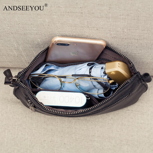 ANDSEEYOU品牌 单肩包女 新款斜挎小包包女小皮包百搭牛皮单肩包女贝壳包 黑色