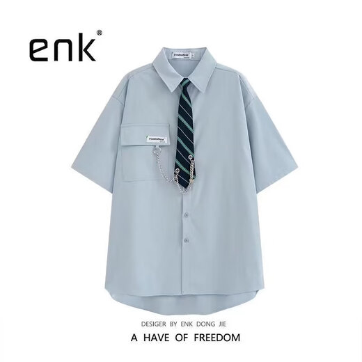 狄帝鲨学院风DK制服衬衫男短袖痞帅夏季宽松休闲港风日系衬衣班服一套 白色+领带 L