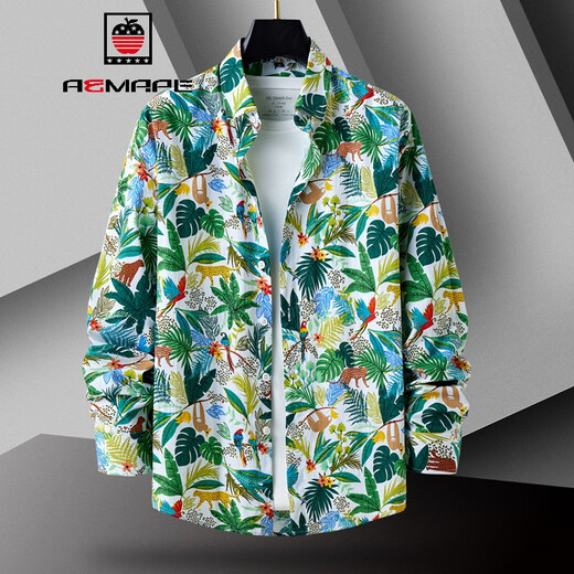 Aemape Herren Longärmedose Hemd Pure Cotton Frühlings- und Herbststil Trendy Casual Herbst Herbst Blumenhemd Jacke 1049 [Farbe 3] m (ca. 85 ~ 105jin [Jin gleich 0,5 kg] kann getragen werden)