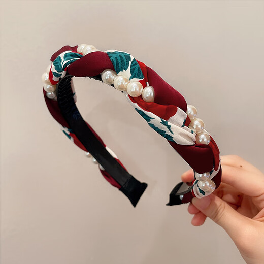 Buck Lele French contrasting color twist braided headband retro Hong Kong style pearl Internet celebrity hairpin high-end headband hair accessories wholesale pink pearl twist headband