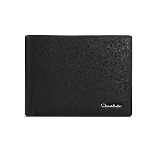 CHRIS KISS wallet men's genuine leather short chuck-layer cowhide wallet gift box high-end practical birthday gift for boyfriend and husband. First layer cowhide short black [counter gift box]