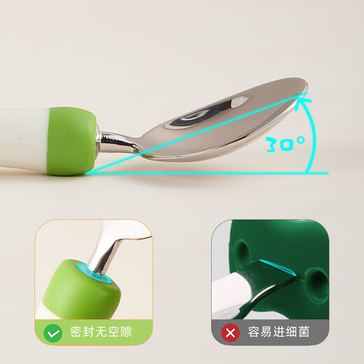 Kangbadou Baby Store Spoon Baby aprende a comer una cuchara de cuchara de horquilla Los niños de la cuchara de horquilla comen de forma independiente durante más de 6 meses Vigera de acero inoxidable VERDE-[316L acero inoxidable]