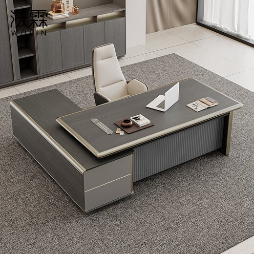Wolin E0 level boss desk simple desk modern president desk office manager light luxury chairman high-end executive desk 1.8 meters boss desk single cabinet + boss chair