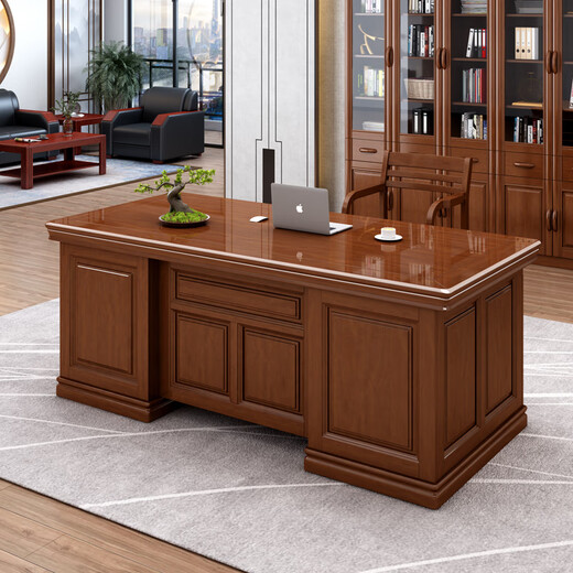 Rulan solid wood desk boss desk CEO desk and chair combination new Chinese style executive desk computer desk home writing desk 85#1.4m table (standard style)